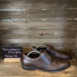 Mens Johnston & Murphy Brown Leather Cap Toe Brogue Dress‎ Shoes Size 10 M GUC
